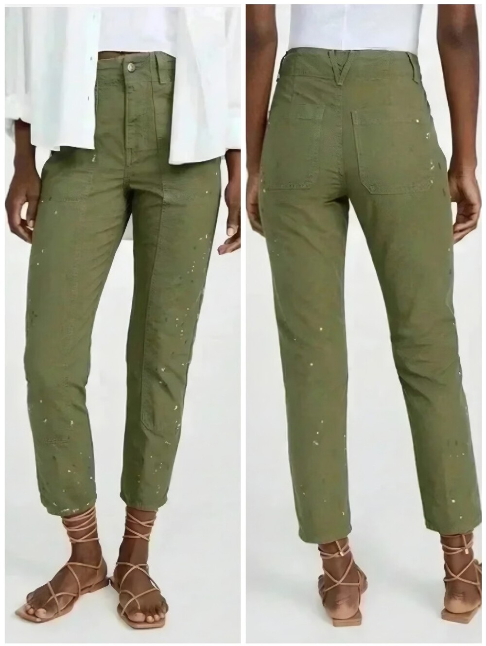 Veronica Beard Green Paint Splatter Arya Straight Carpenter Pants, 27